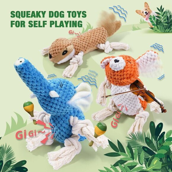 5 Pack Stuffed Animal with Tug of War Ropes Value Bundle Puppy Chew Toys - Picture 3 of 9